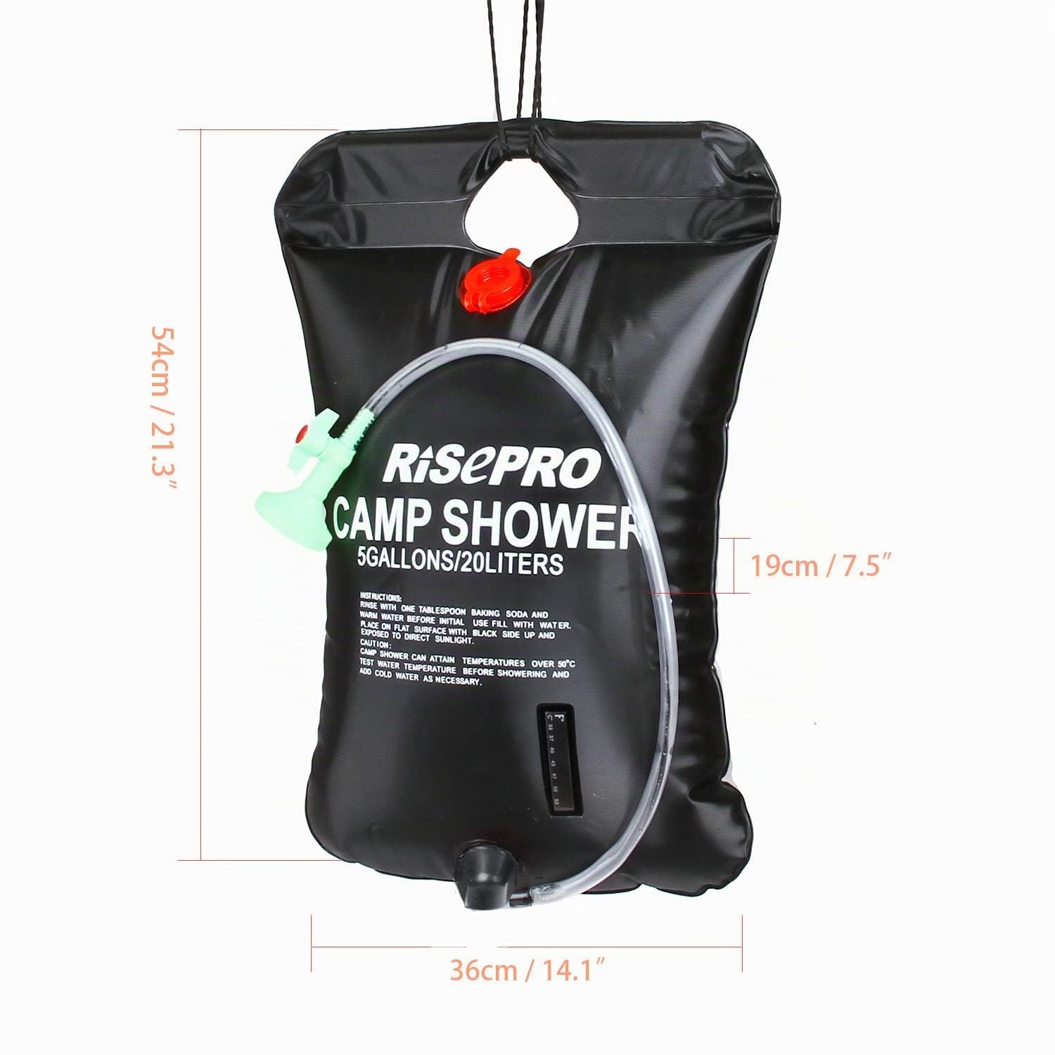 Sac de douche solaire, 20 litres, camping, température 45 °C, randonnée, escalade