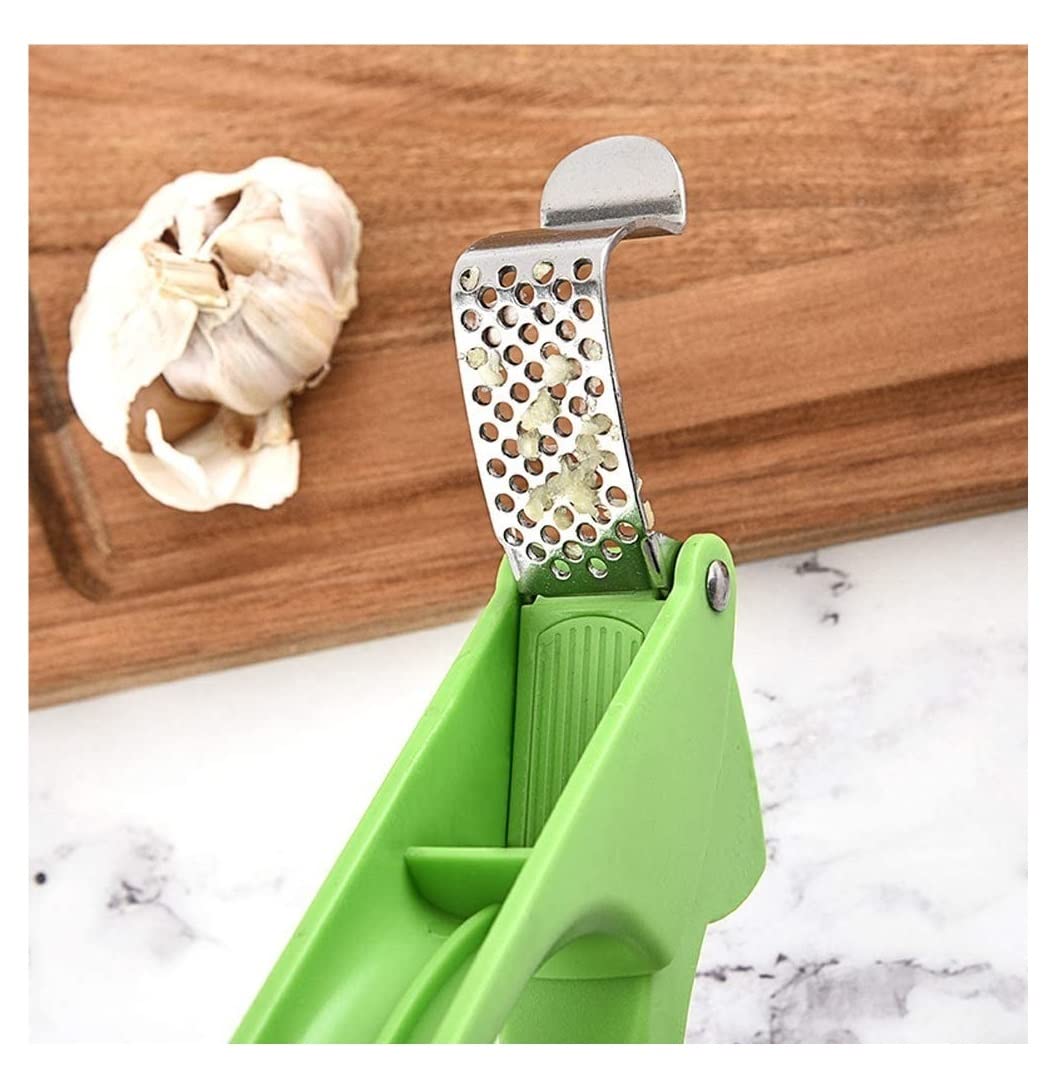 Knoblauchpresse Zerdrücker, Ingwer Knoblauchpresse Zerkleinerer Edelstahlmaterial, Einfach zu verwenden und zu reinigen ohne Kleckern, Keine fliegenden Zehen, Schwarz, 17 * 4,5 * 3cm
