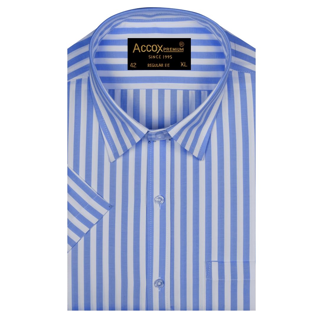 accox Men's Breathable Cotton Half Sleeves Striped Regular Fit Shirt (GCR468)-picture-26