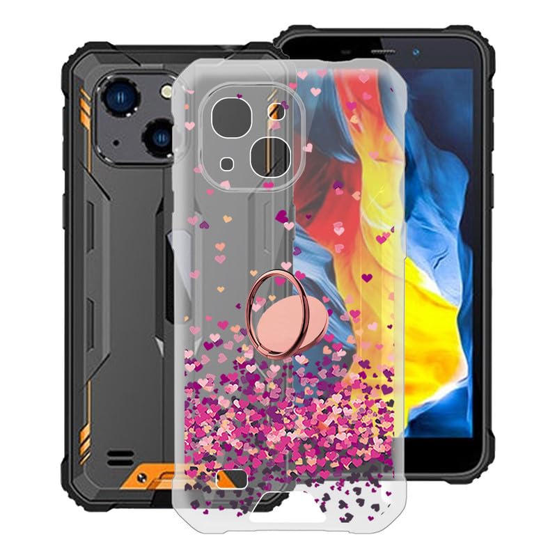 Phone Case for Oukitel WP32 (5.93"), KJYFOANI Soft Shell Cover with 360° Rotation Ring Holder, Cute Pattern Design for Girl Woman, for Oukitel WP32 Protection Case - Pink Love