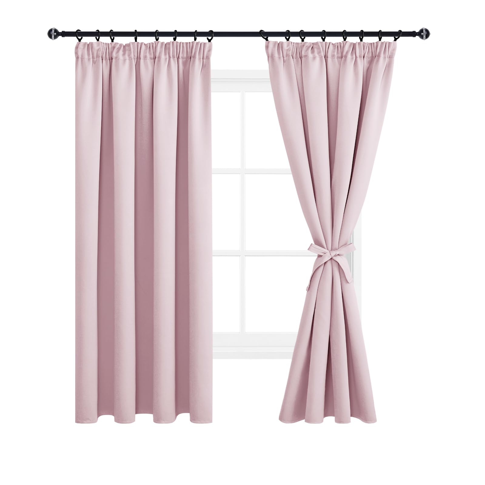 DWCN Vorhänge mit Kräuselband 2er set Blickdicht Wohnzimmer, H 183 x B 167 cm Gardinen Verdunkelungsvorhang mit Vorhang-Krawatten, Wärmeisolierend Thermovorhang für Schlafzimmer Wohnzimmer, Blush Pink