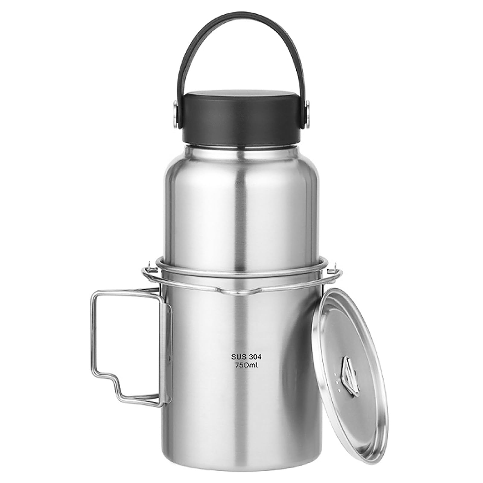 HUIOP 1050 ml Edelstahl-Wasserflasche, auslaufsicher, Sportflasche mit 750 ml Hängetopf für Outdoor, Camping, Wandern, Sportflasche