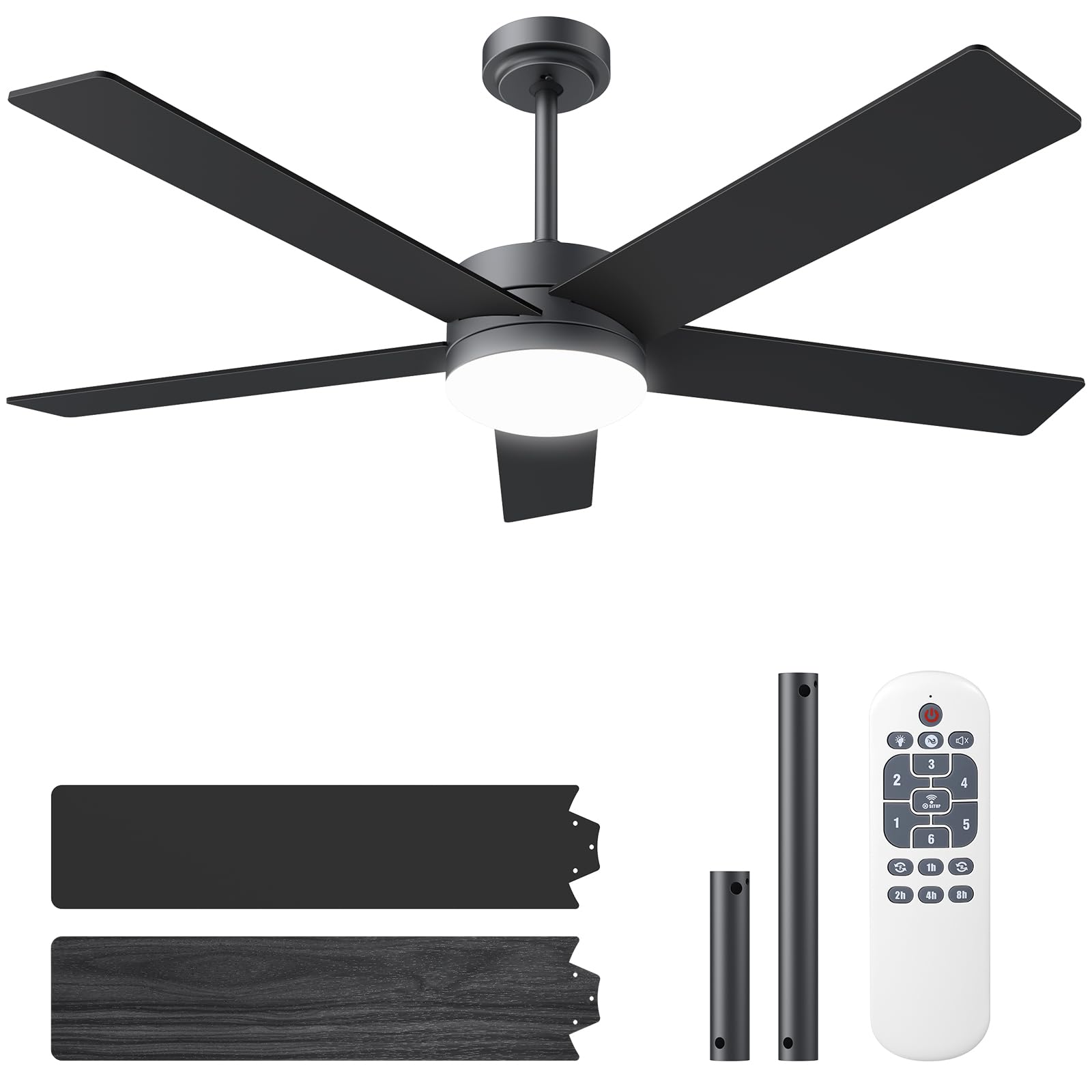 Photo 1 of ***PARTS/BROKEN***Ceiling Fans with Lights and Remote, 52 inch Ceiling Fans with Flush Mount, 22W 3-Color LED Light, 6 Speed Reversible, Dual Finish 5 Blades Noiseless for Patio, Living room, Indoor/Outdoor Use, Black