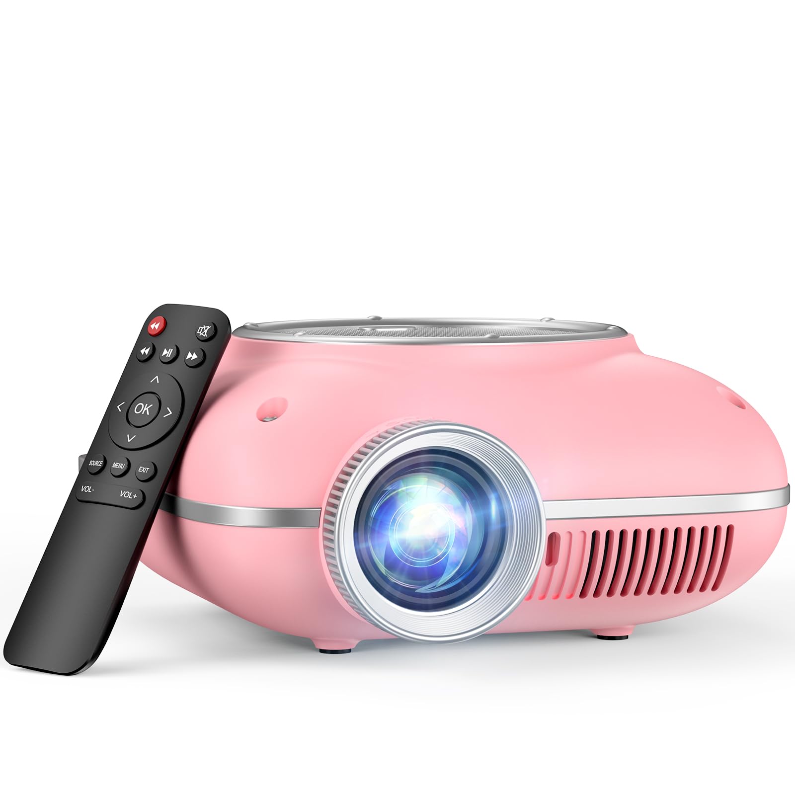 HOMPOW Mini Projector with Two -Way Bluetooth, Portable Projector for Home Theater Use, Support 1080P for Indoor/Outdoor, Movie Projector Compatible with HDMI, USB, Laptop, TV Stick (Pink)/Slide Film