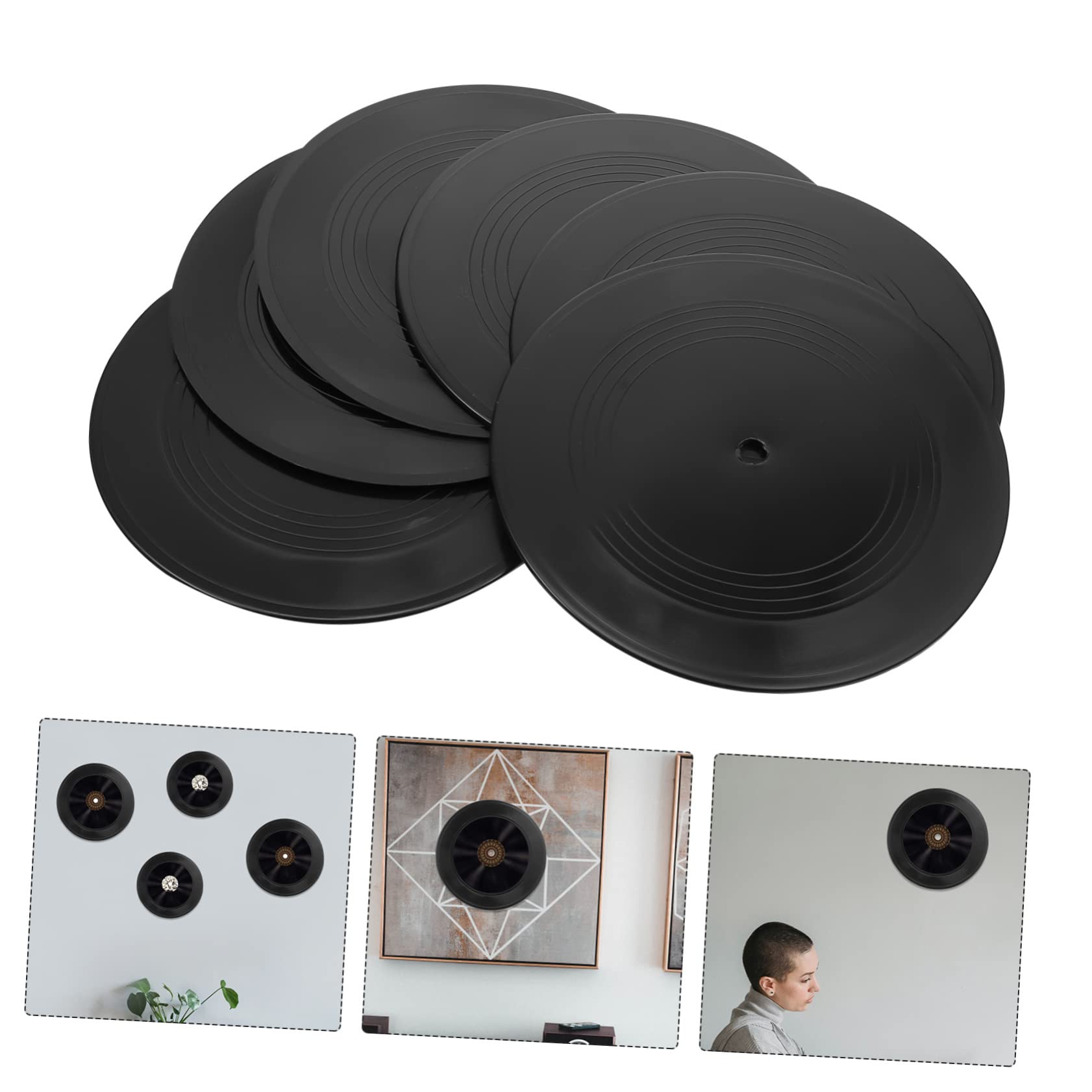 IMIKEYA 12pezzi Dischi in Vinile Decorativi Neri, Decorazioni Parete Artistiche in Stile Retrò per Arredamento Interno di Bar e Caffè