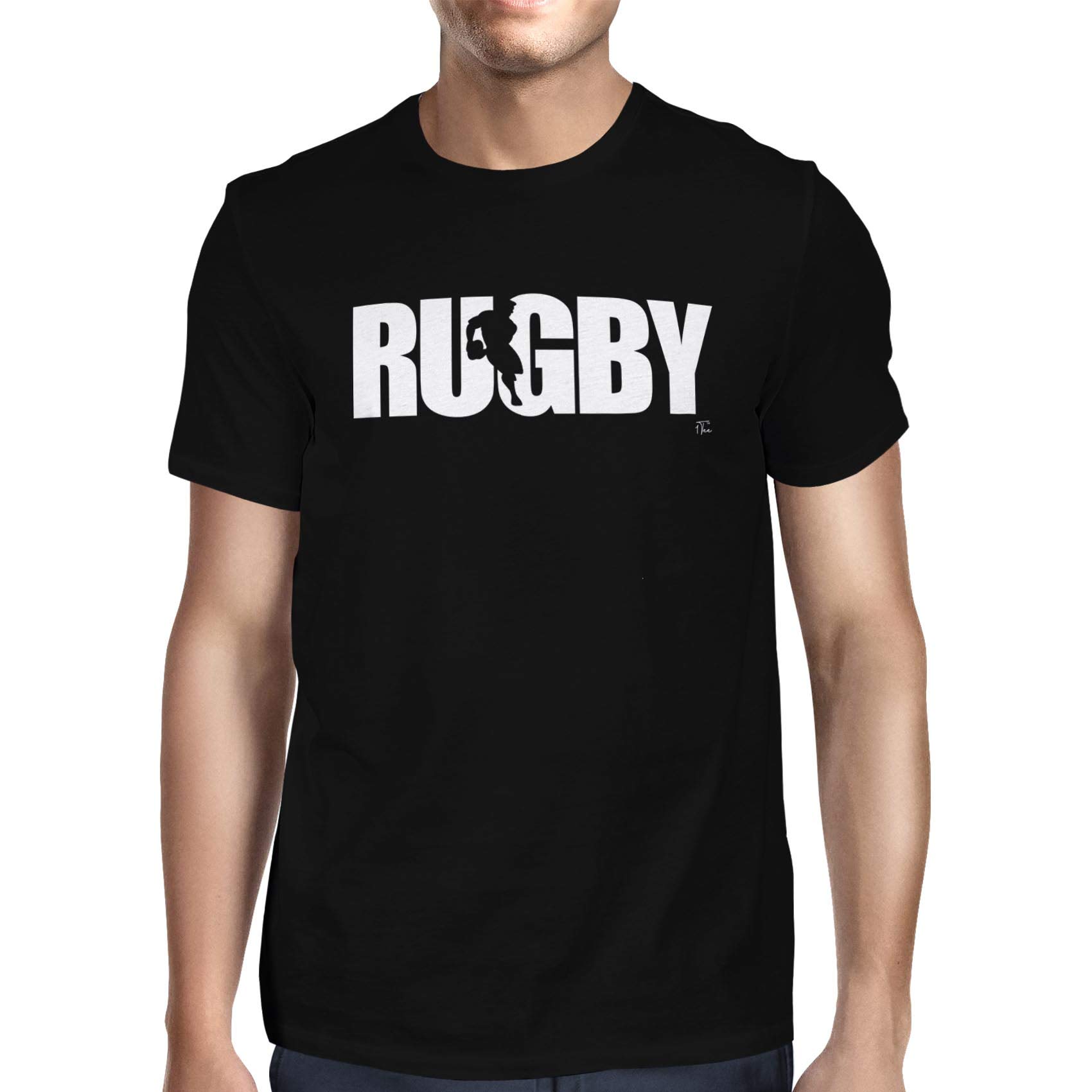 1Tee Mens Rugby Player Silhouette T-Shirt Black Large