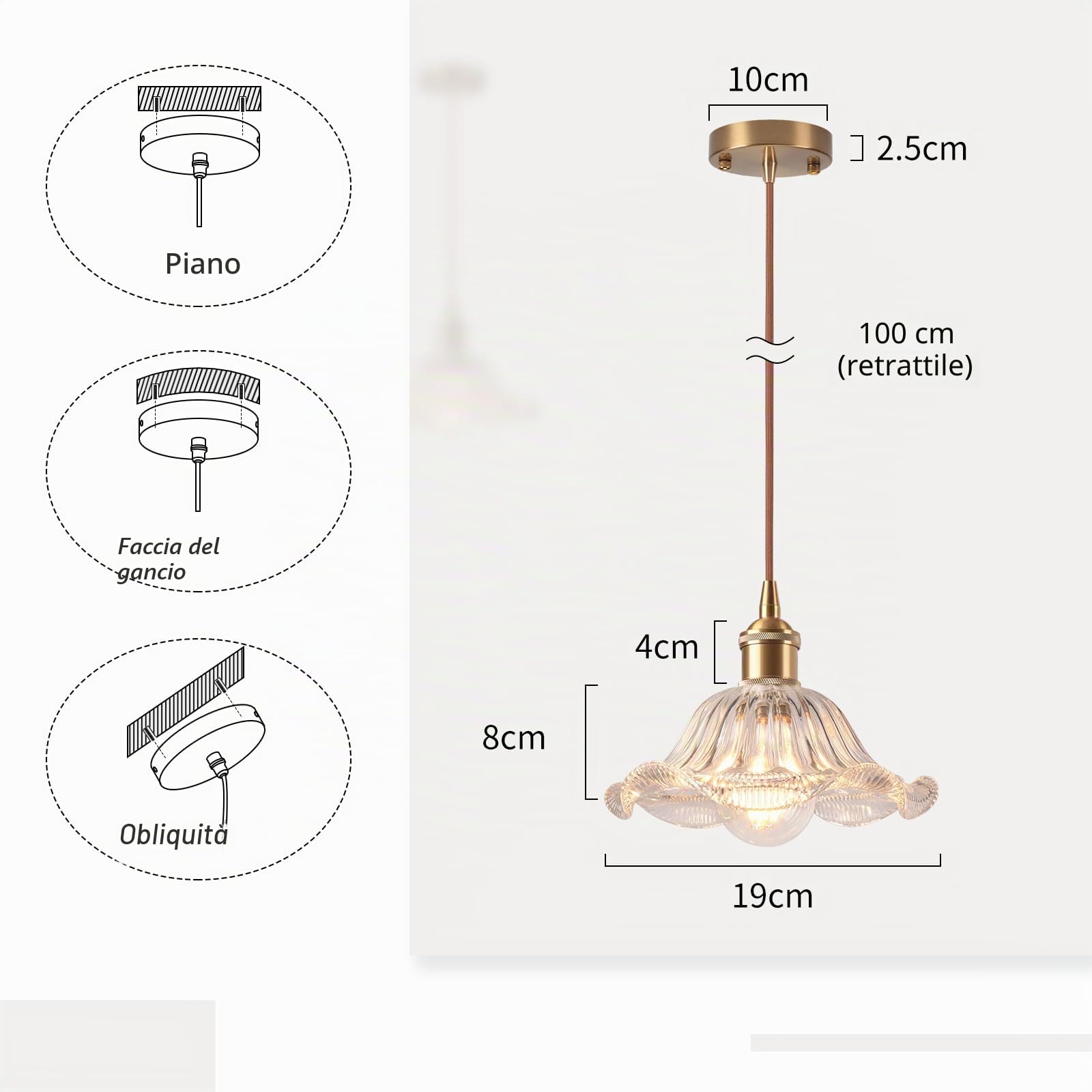Set di 2 Lampada a Sospensione Industriale Vintage Ottone Lampadario Creativo Fiori Paralume in Vetro E27 Plafoniera per Cucina Sala da Pranzo