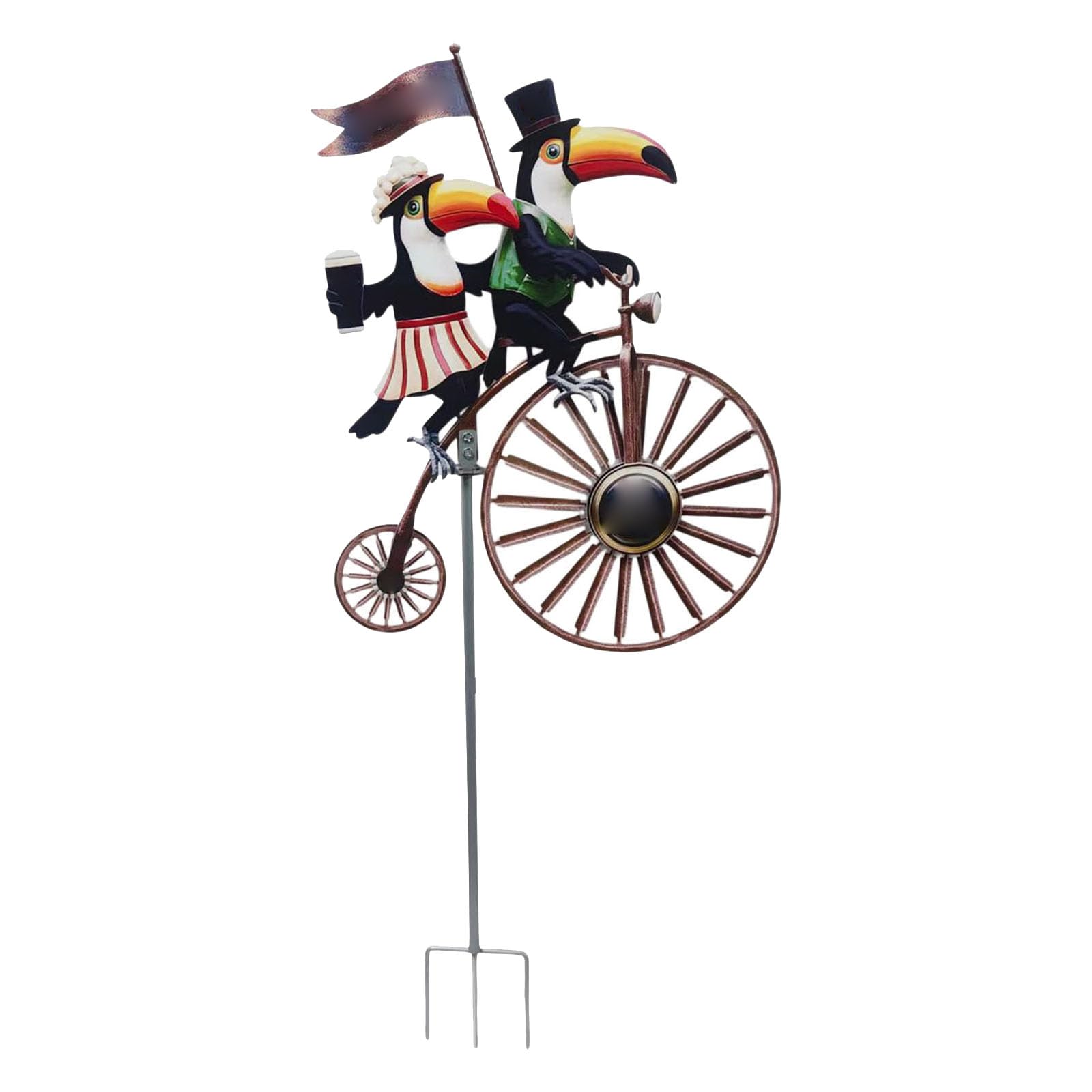 Handcrafted Steel Sculpture of Bird on Cycle Ideal for Rural or Countryside Setting Wrought Iron Wind Spinner