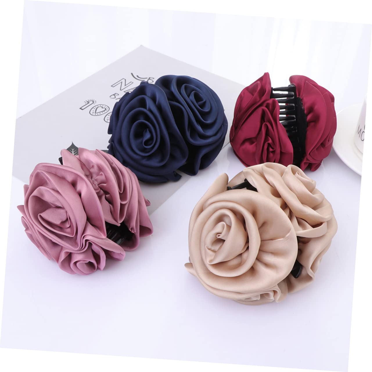 4pcs Style Satin Rose Hair Claw Barrette Hair Catch Barrette for Women