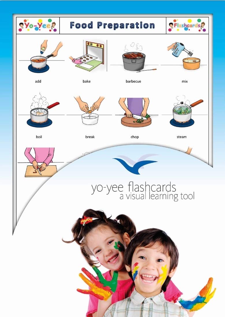 Yo-Yee Flashcards - Food Preparation and Cooking Flash Cards - English Vocabulary Picture Cards for Toddlers, Kids, Children and Adults