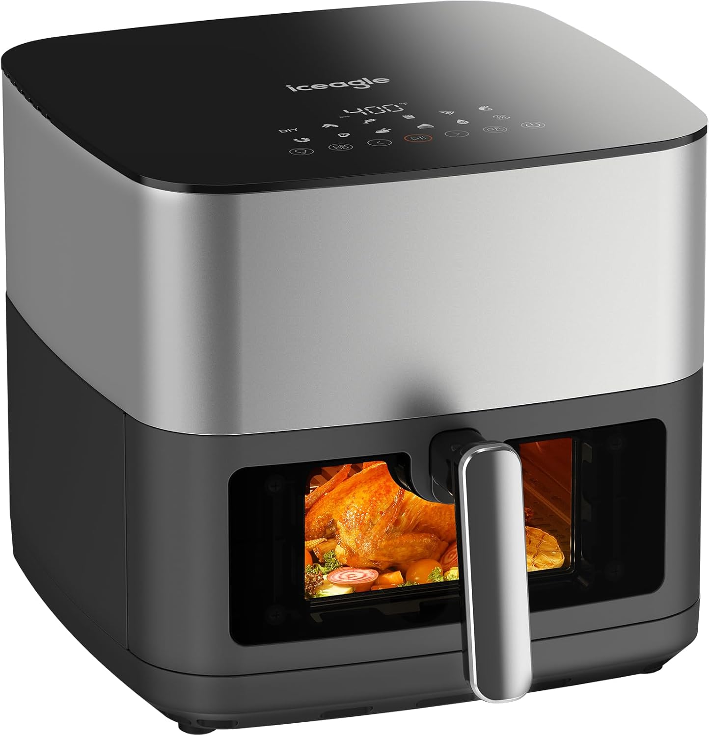 Iceagle Stainless Steel Air Fryer 9 Quart – Airfryer XXL with Large Viewing Window, Dual Heating Elements, 12-in-1 Function to Roast, Bake, Broil, Defrost, Reheat, Dishwasher-Safe Parts, 1700W, Siver Iceagle Stainless Steel Air Fryer 9 Quart – Airfryer XXL with Large Viewing Window, Dual Heating Elements, 12-in-1 Function to Roast, Bake, Broil, Defrost, Reheat, Dishwasher-Safe Parts, 1700W, Siver