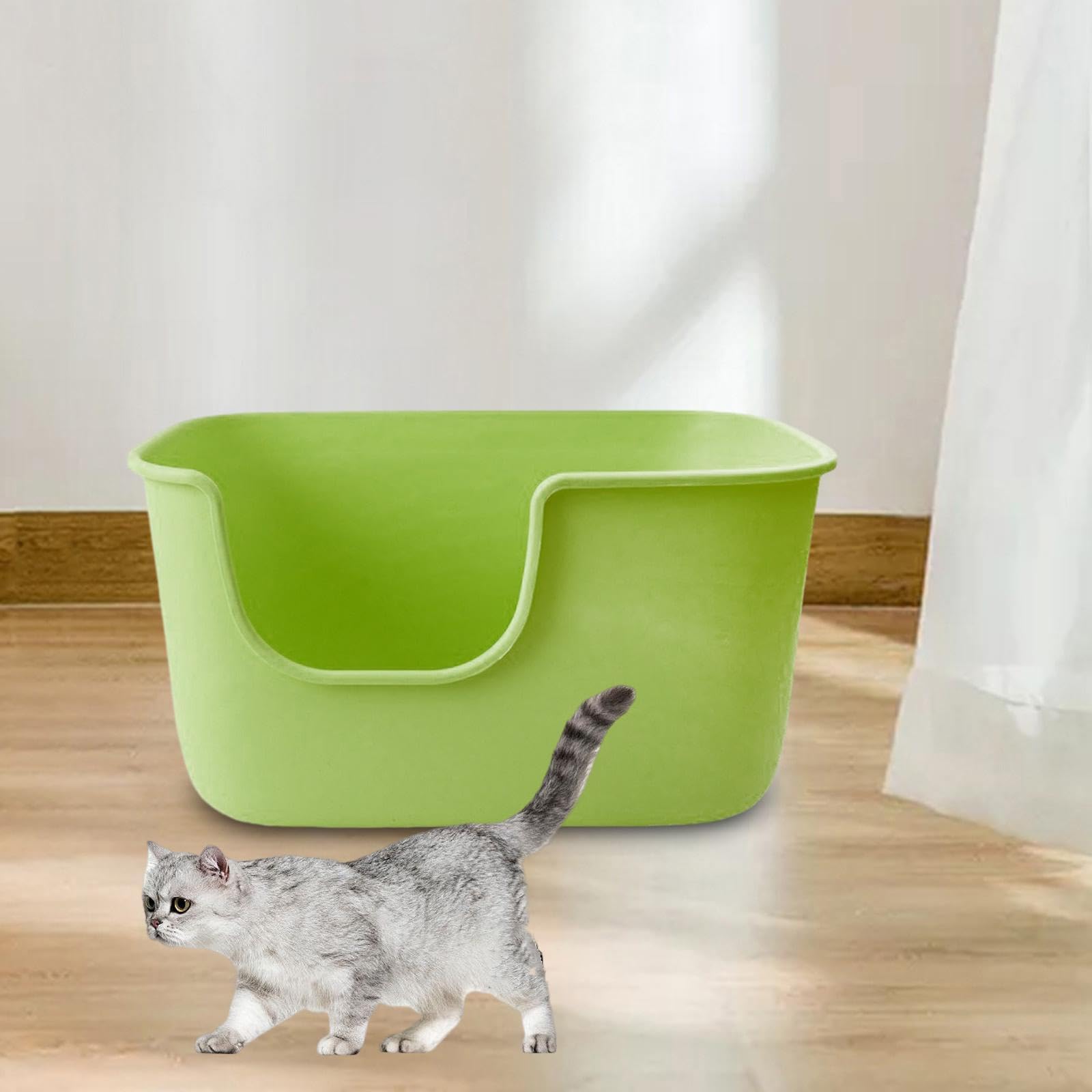 bandeja de arena para gatos, bandeja de arena abierta, ollas para gatito, suministros para mascotas, jaula antisalpicaduras, gran cuenca para conejos (Green)