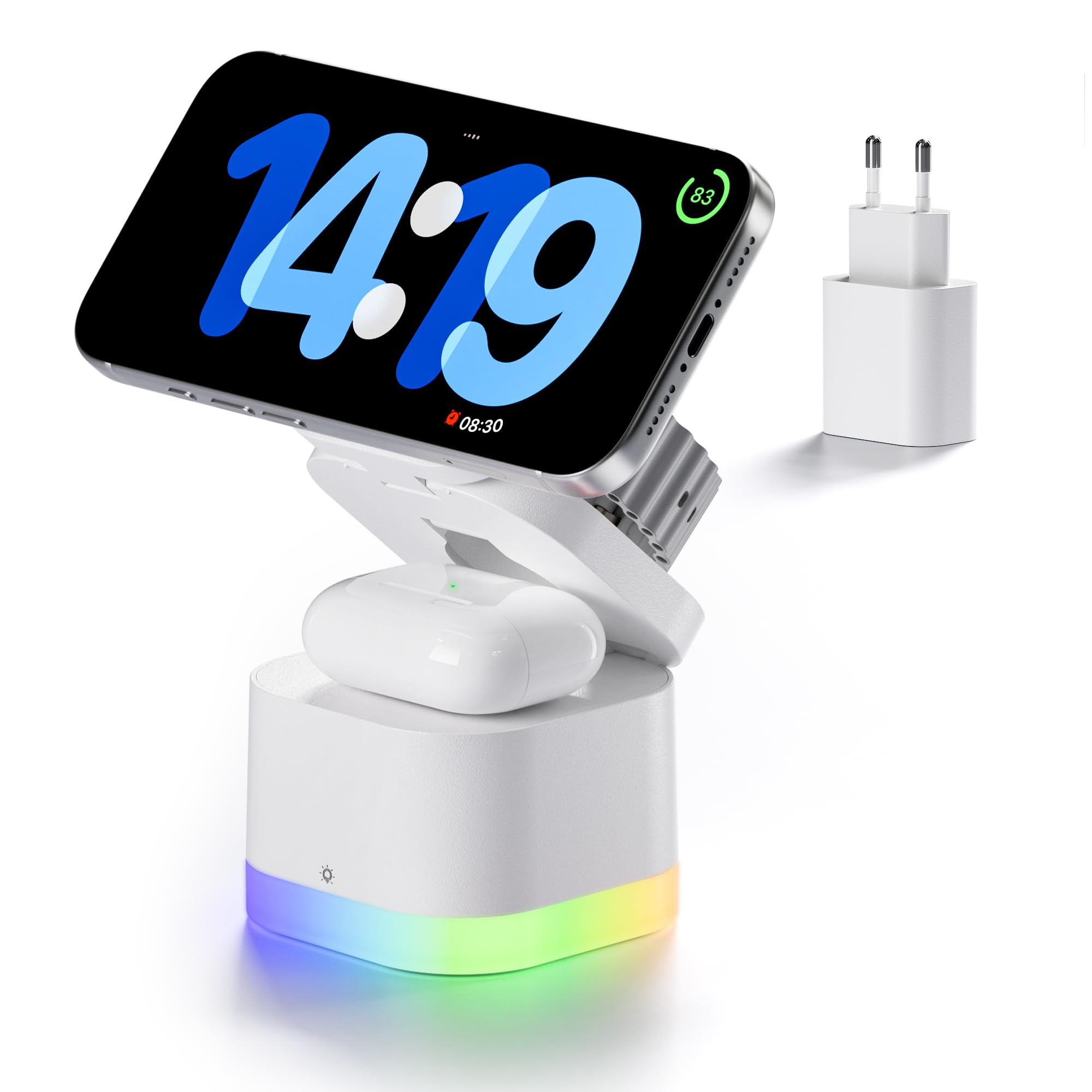 COLSUR 3 in 1 Caricatore Wireless per Apple con Adattatore da 30W | Stazione Ricarica Rapida 15W Magnetico per iPhone 17/16/15/14/13/Air/Apple Watch AirPods Pro/4/3/2, Bianco
