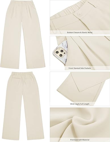 Miniatura 5 de GRAPENT - Pantalones de pierna ancha para mujer, pantalones de vestir holgados de tiro alto para oficina, trabajo, negocios o uso informal