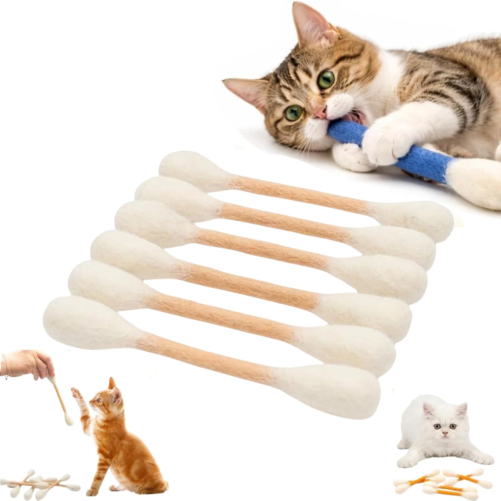 Cotton Swab Cat Toys with Catnip, Q Tip Cat Toy 6 PCS, Big Kitten Chew Dental Teething Ropes Giant Interactive Felt Kitty Kicker Toy Sticks for Boredom Exercise Play Anxiety (Beige)