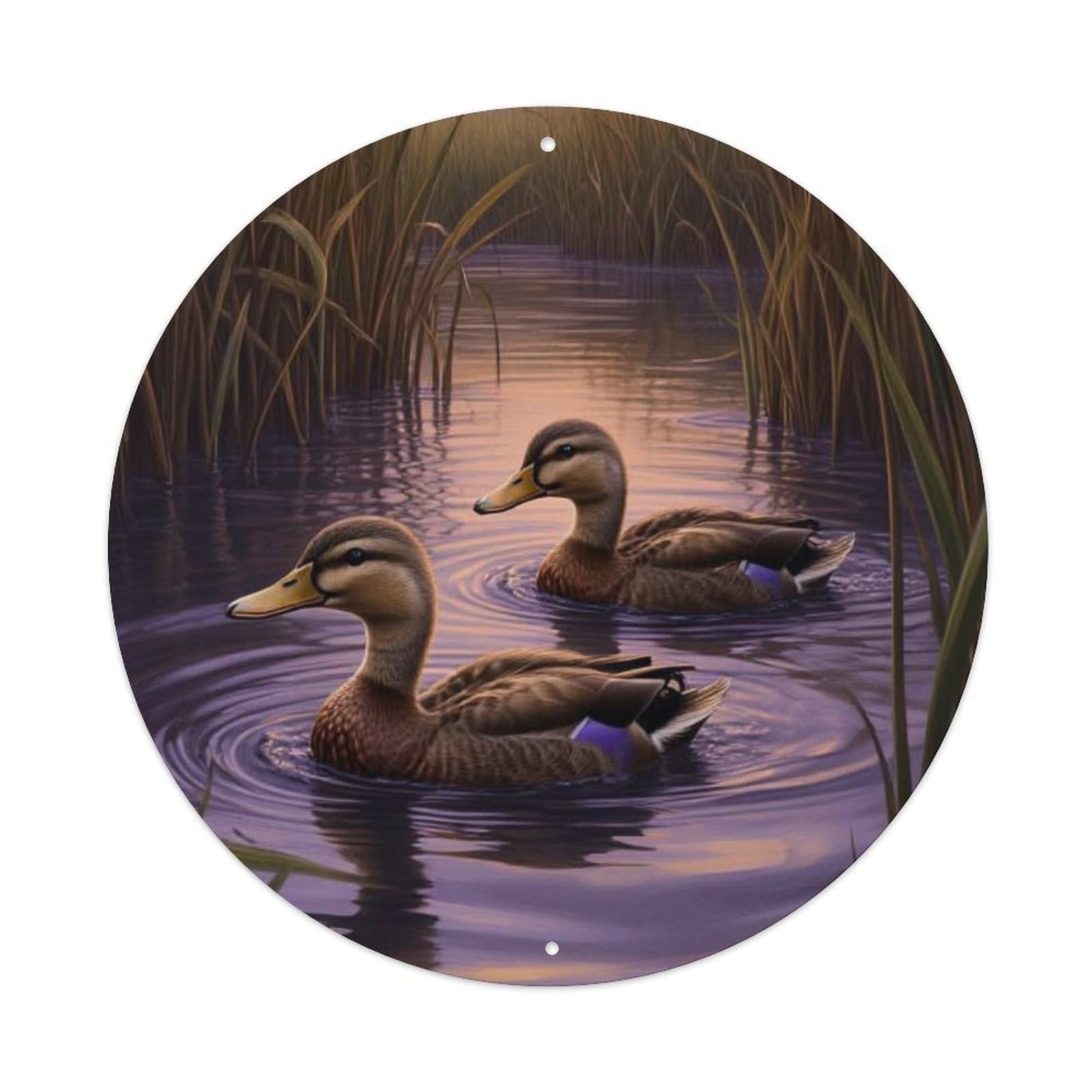 Animal Poster Female Mallard Ducks Wetland Dusk Water Landscape Vintage Metal Tin Sign Plaque Wall Decor for Cafe, Club Bar, Office, Garden Metal Poster 8x8Inch