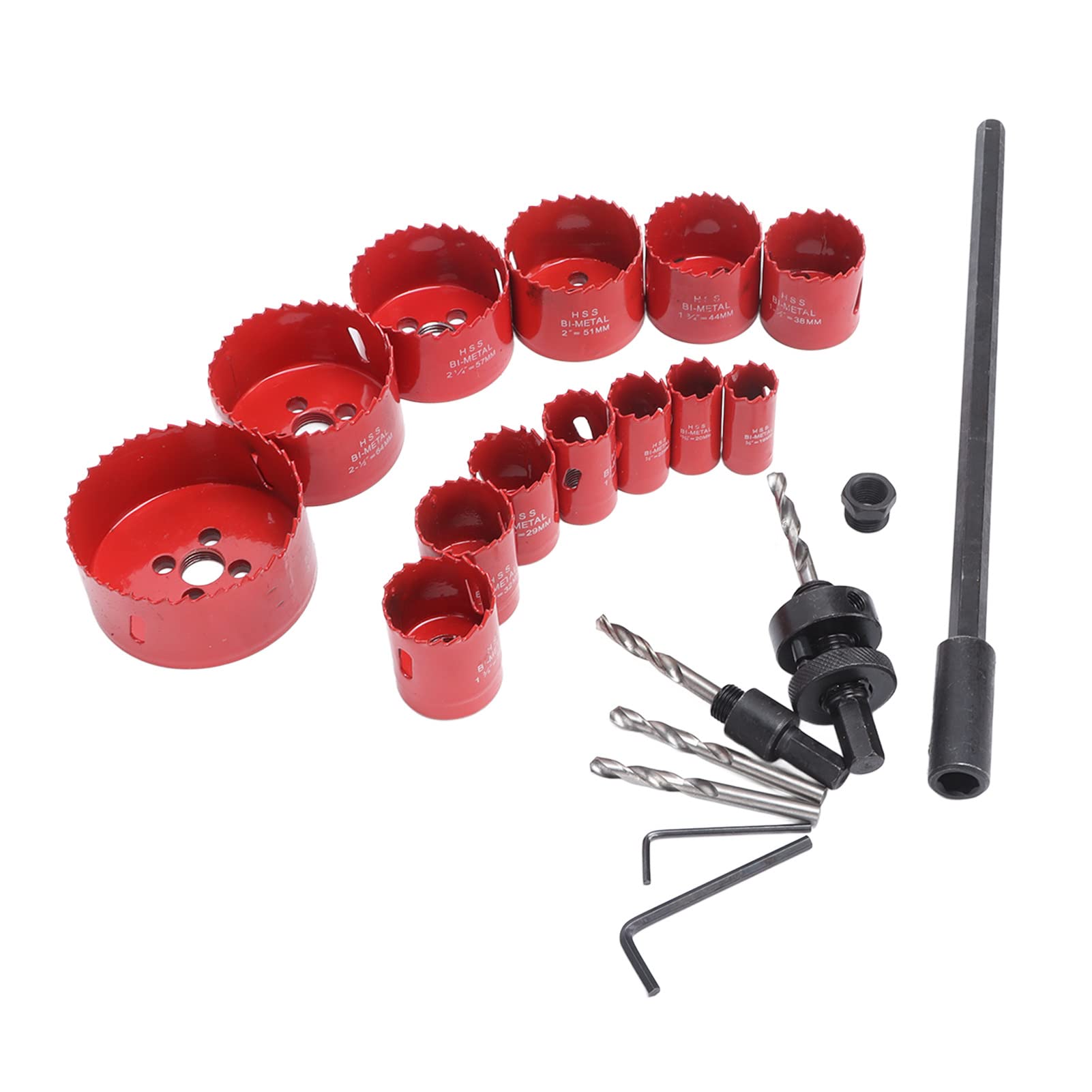 Kit a Tazza Set di Frese a Tazza HSS 21 Pezzi con 13 Misure Denti a Taglio Rapido Asta di Prolunga e Chiave Esagonale per Forare Metallo Legno Plastica Cartongesso