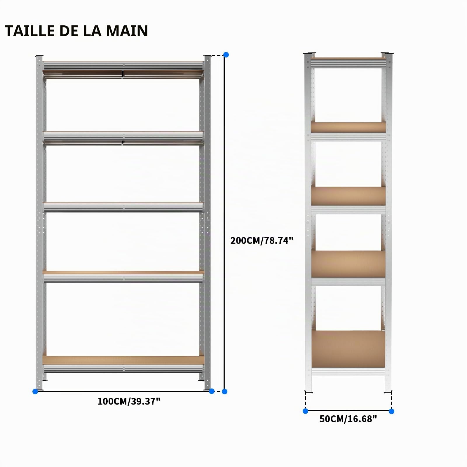 Etagère de Rangement pour Garage - 200cm x 100cm x 50cm, 5 Niveaux Etagère Charge Lourde Capacité de 875kg (175kg par Étagère), Cave Etagère Stockage, Galvanisé