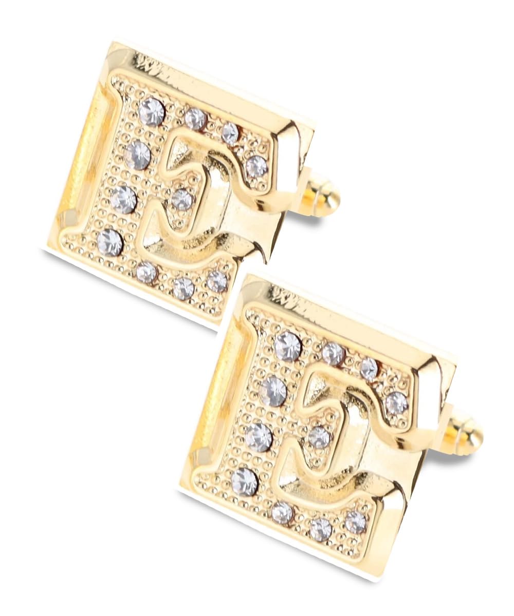 Vittorio Vico Rhinestone Initial Cuff Links (E - Gold)