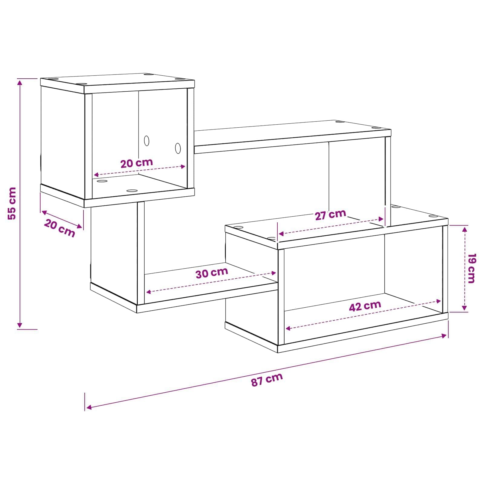 Schwebendes Wandregal Artisan Eiche Holzwerkstoff 87 x 20 x 55 cm für Wohnzimmer Küche Bad, Platzsparendes Regal mit Wandhalterung und Stauraum für Deko