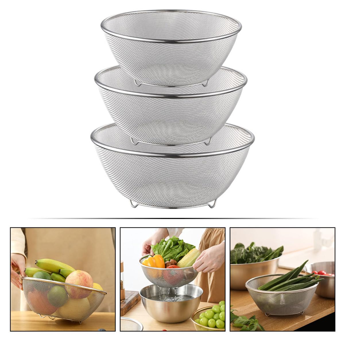 Colador Malla Fina Acero Inoxidable Cesta Lavar Arroz Utensilios De Cocina