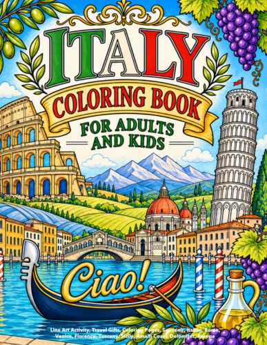 Italy Coloring Book for Adults and Kids: Line Art Activity, Travel Gifts, Coloring Pages, Souvenir, Italian, Rome, Venice, Florence, Tuscany, Sicily, Amalfi Coast, Dolomites, Europe image 2