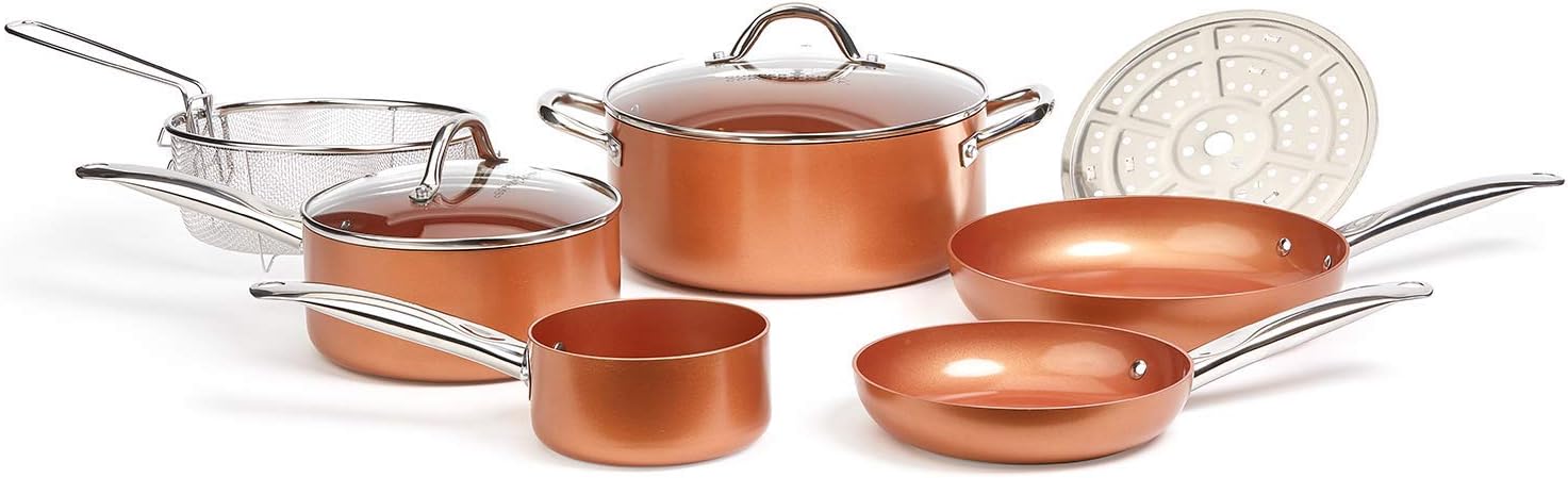 Copper Chef Cookware 9-Pc. Round Pan Set, Aluminum and Steel with Ceramic Non-Stick Coating Cookware Set, Includes Lids, Frying and Roasting Pans Accessories, Pots and Pans Set