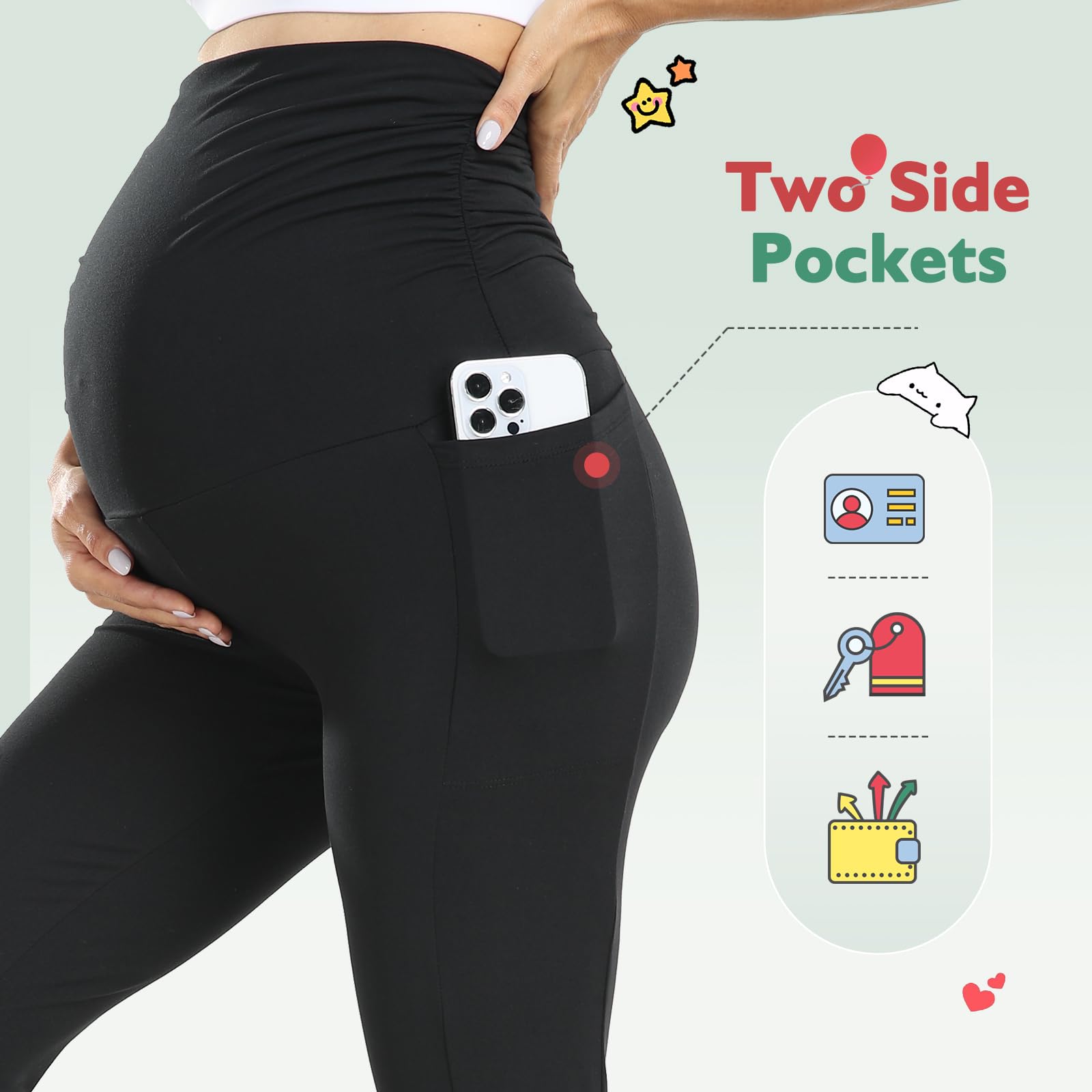 Nlieanuc Leggings Premaman Donna a Vita Alta Leggins per Gravidanza con Tasche Pantalone Premaman Donna Morbido