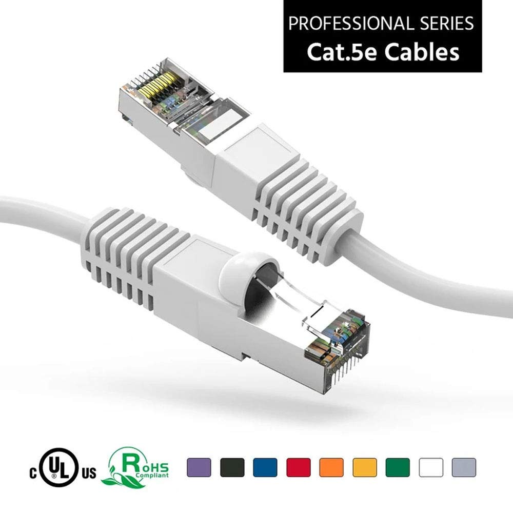 Cat5E Shielded Ethernet Patch Cable White 0.5ft - Internet Cable Snagless Boot Network Wire - High Speed Ethernet Patch Cable 350MHz FTP Cord - 4 UTP 24AWG Stranded Pure Copper Wire