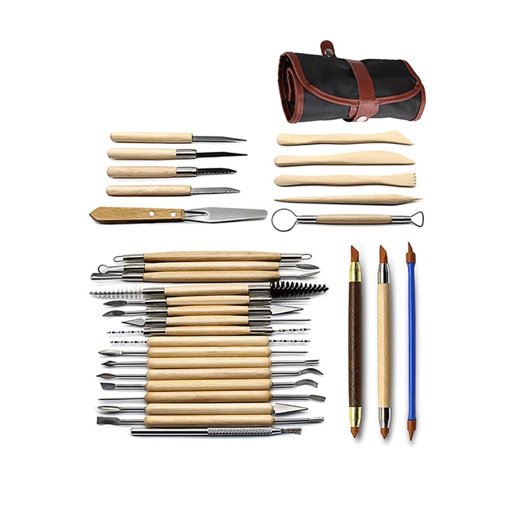 Conjunto De Herramientas para Alfarería De Arcilla Artística, Kit De Herramientas para Tallar Arcilla Artesanal, Herramienta para Modelar Arcilla con Mango De Madera Y Cerámica