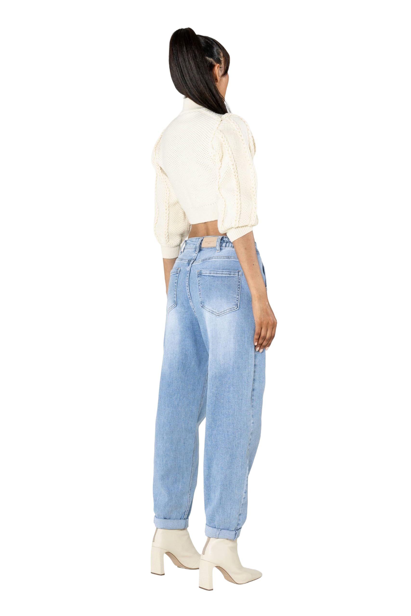 Nina Carter YY303 Damen High-Waist Baggy Jeans – Lässige Weit geschnittene Jeanshose Stretch-Denim Used Look