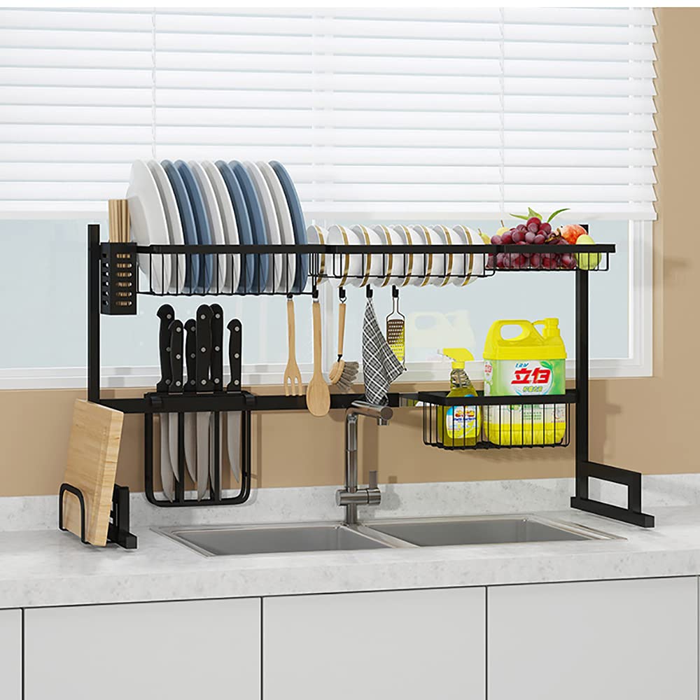 SAPU Over Sink Dish Drying Rack Adjustable Large Dish Drainer for Kitchen Storage Counter Organization,2 Tier Stainless Steel Over Sink Dish Rack Display (30"-36")