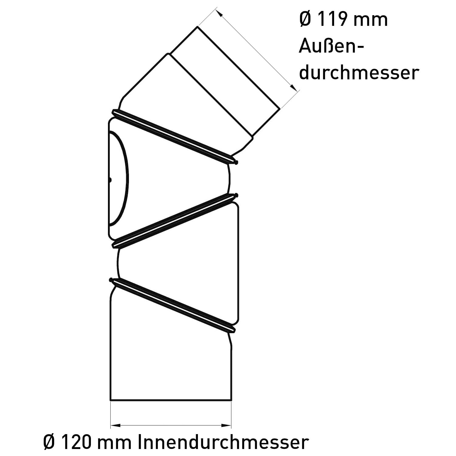 raik Rauchrohrbogen Ofenrohr 120 mm Multibogen mit Reinigungsöffnung schwarz 0–90° Stahlrohr 2 mm einwandig Senotherm beschichtet Länge 465 mm Made in EU