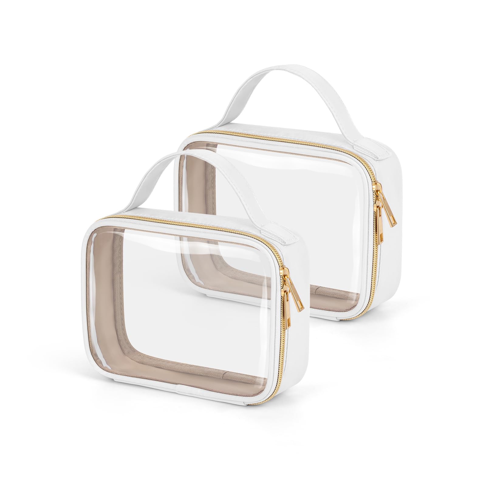 Wedama TSA Approved Toiletry Bag, 2 Pack Clear Makeup Bags with Handles, Quart Size PVC Clear Cosmetic Bags for Women and Men, Carry on Airport