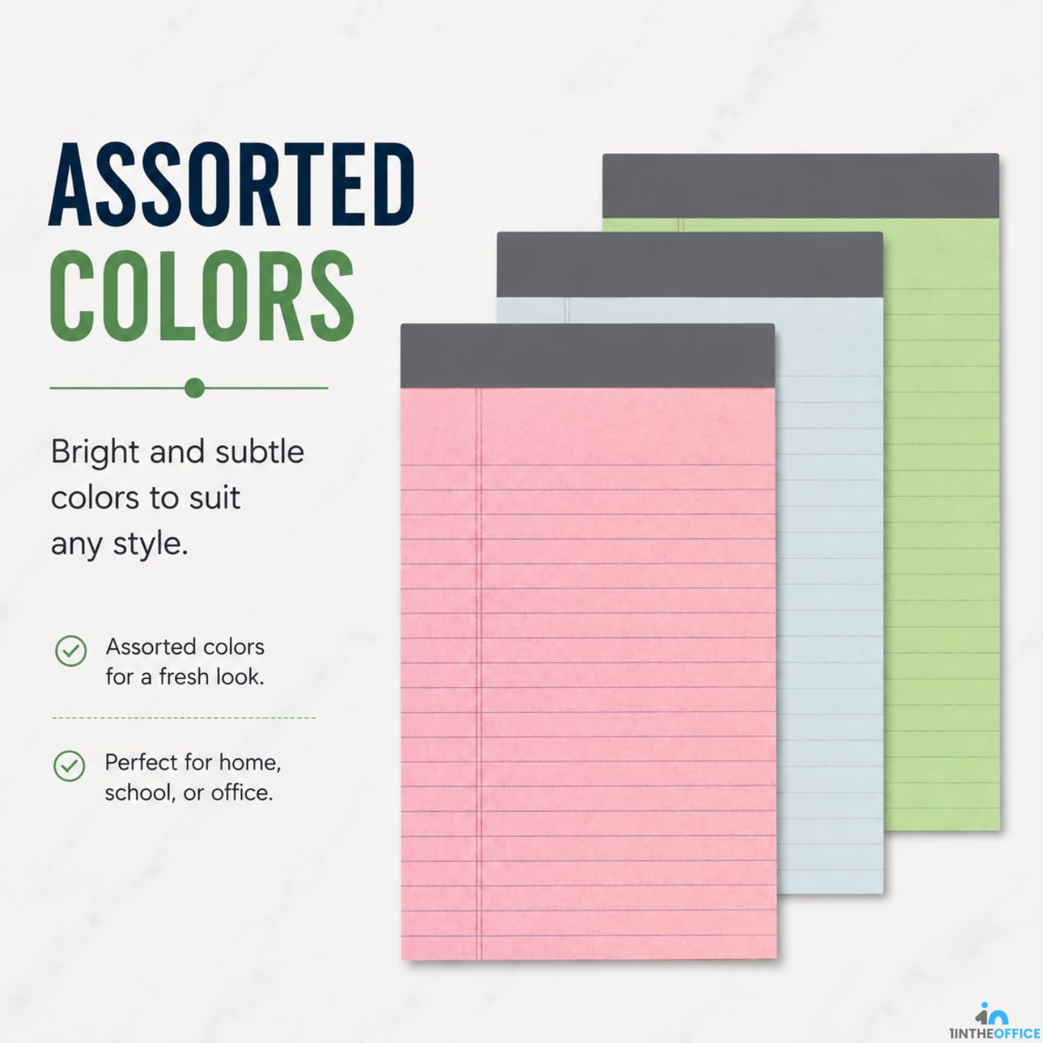 1InTheOffice Legal Jr Legal Pads 5 x 8, almohadillas legales de colores, blocs de notas legales pequeños, bloc de notas con rayas estrechas, blanco, 50 hojas/bloc (12 por paquete)