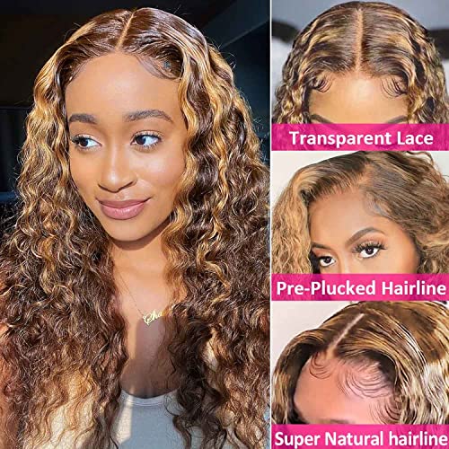 Natural Color 13x6 Deep Wave Lace Front Wigs 24 Inch+Highlight Ombre 13x4 Deep Wave Lace Front Wigs 34 Inch