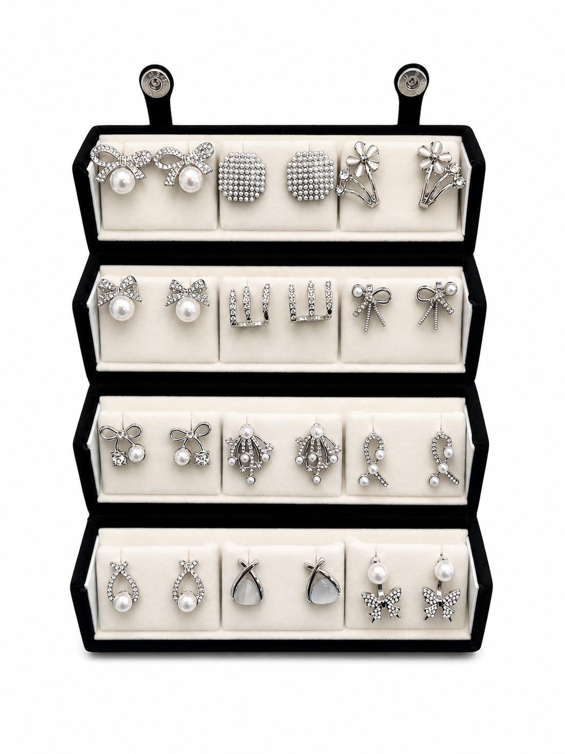 Shining Diva Fashion 12 Pairs Silver Stud Earrings Silver Party Pearl - Image 1