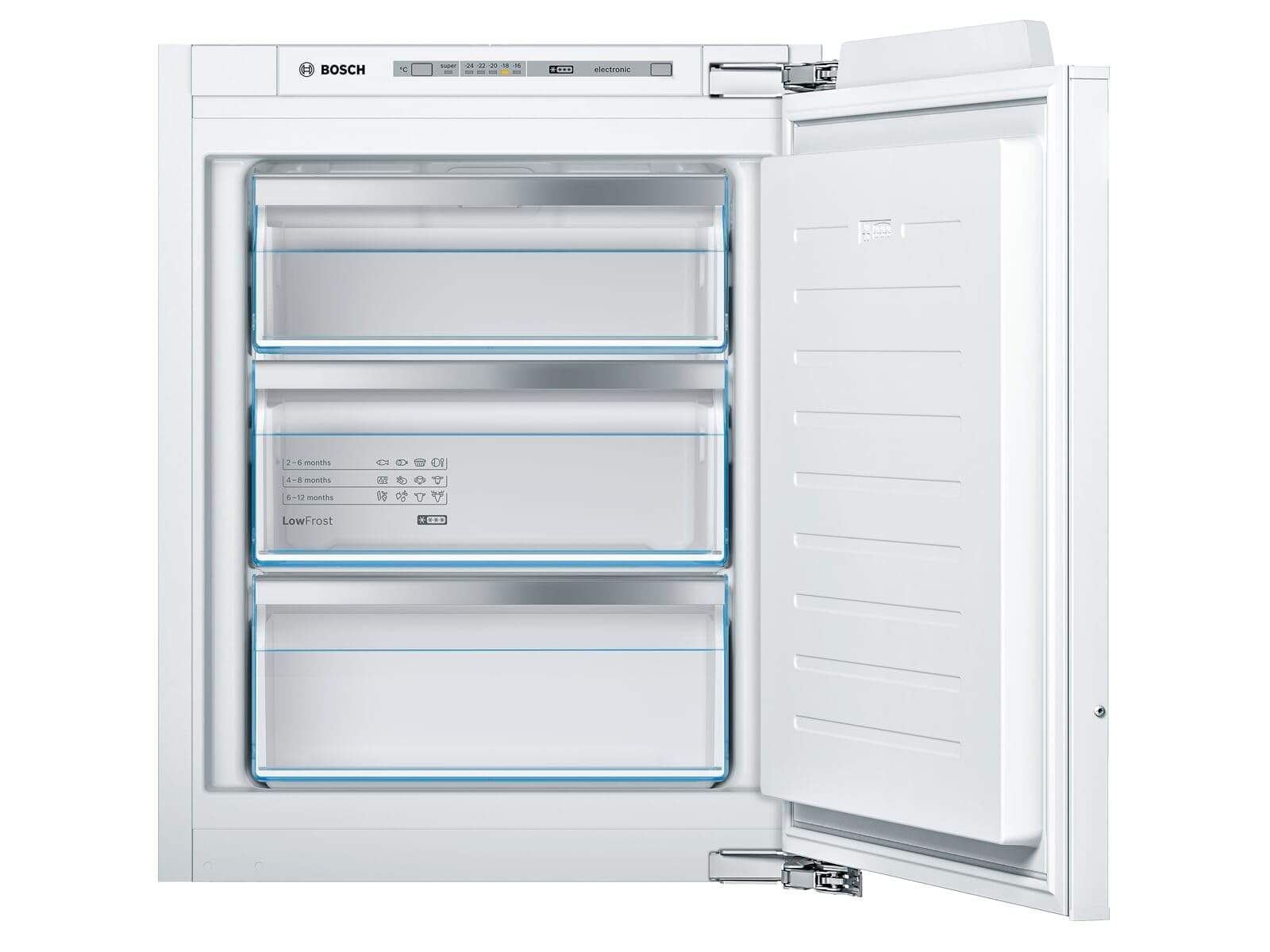 Bosch Hausgeräte GIV11ADC0 Serie 6 - Congelador empotrado A+++, 95 kWh/año, 70 L, LowFrost, FreshSense, 72 x 56 (EEK C) | Fabricado en Alemania, menos formación de hielo, 3 cajones transparentes, congelación rápida, señal de alarma acústica