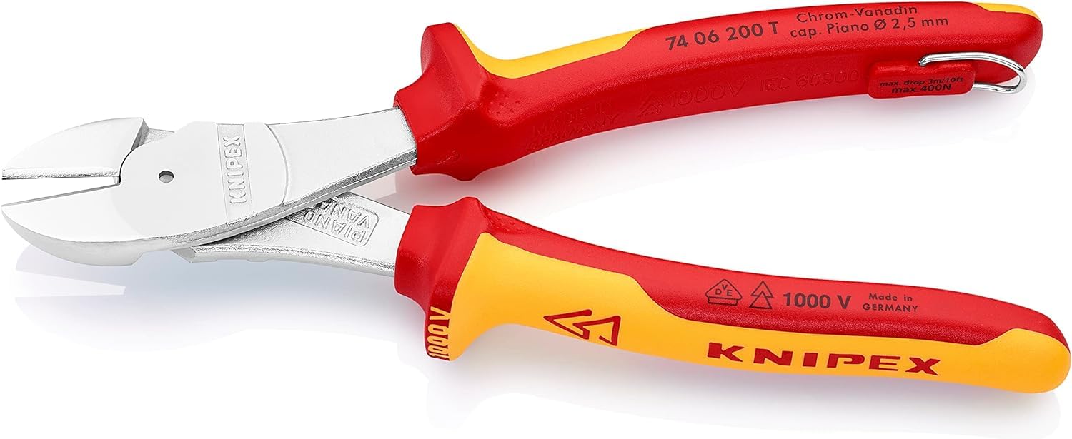 KNIPEX Szczypce tnące boczne w blister chromowany izolowane z wielokomponentowymi osłonkami i wbudowanym izolowanym uchwytem do, 74 06 200 T BK