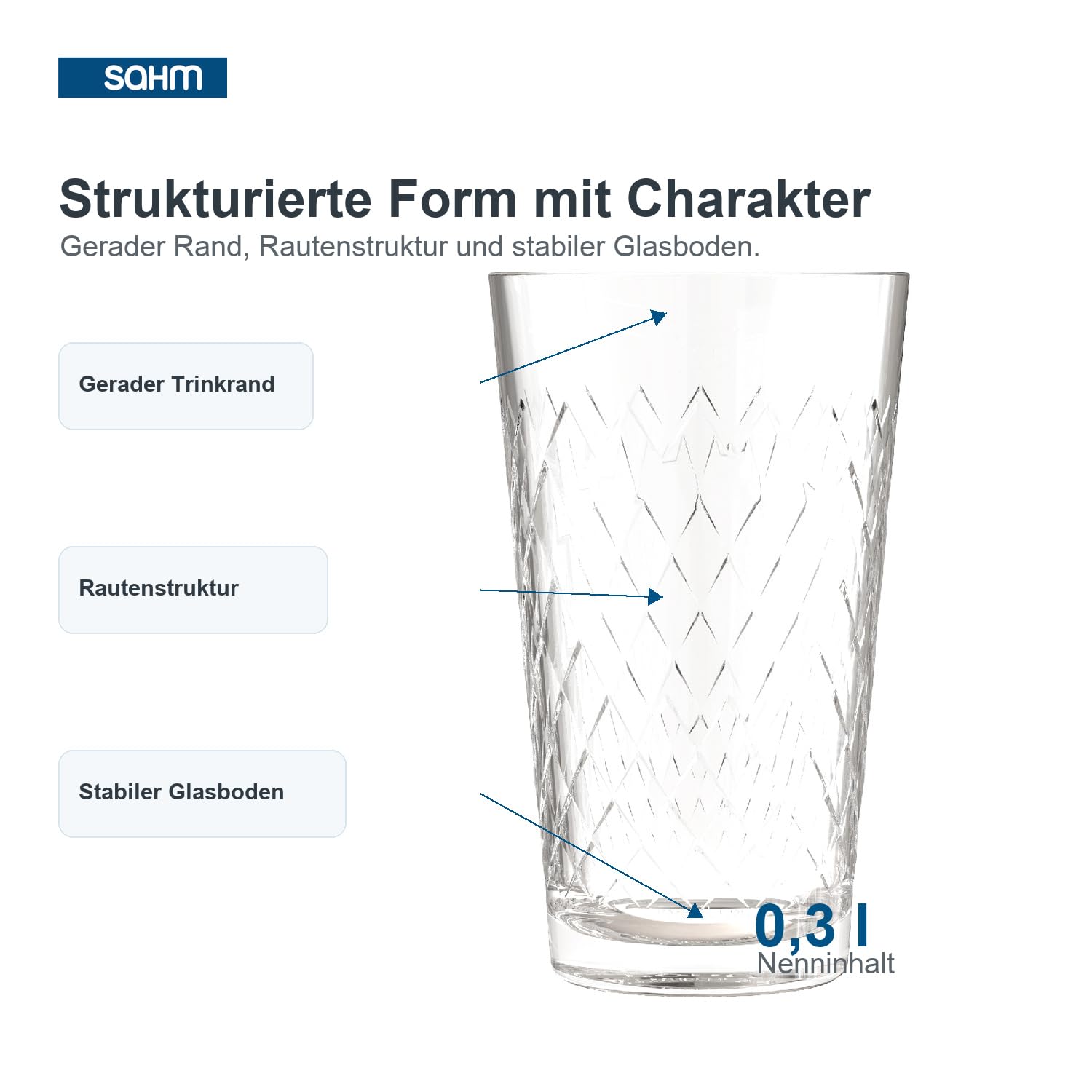Sahm Apfelweingläser 0,3 l - 12 Apfelweingläser gerippt - Tolles Apfelwein Geschenk - Ideal auch als kleine Wassergläser
