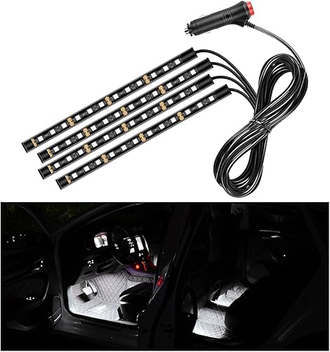 Miniatura 7 de Sylvil Tira de luz LED para automóvil, 24 luces LED RGB de neón para atmósfera interior, luz nocturna ambiental de 12 V, encendedor de cigarrillos,