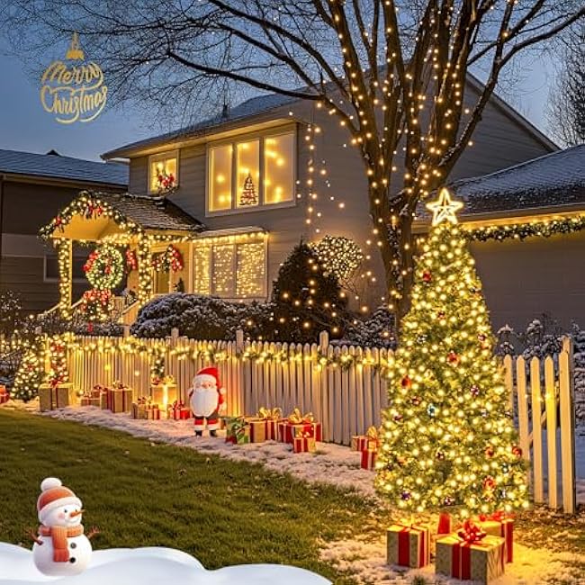 JMEXSUSS 2 Pack Solar String Lights Outdoor Waterproof - Total 400 LED 151FT Solar Christmas Lights Outdoor, 8 Modes Warm White String Light for Outside Patio Yard Tree Garden Christmas Decorations