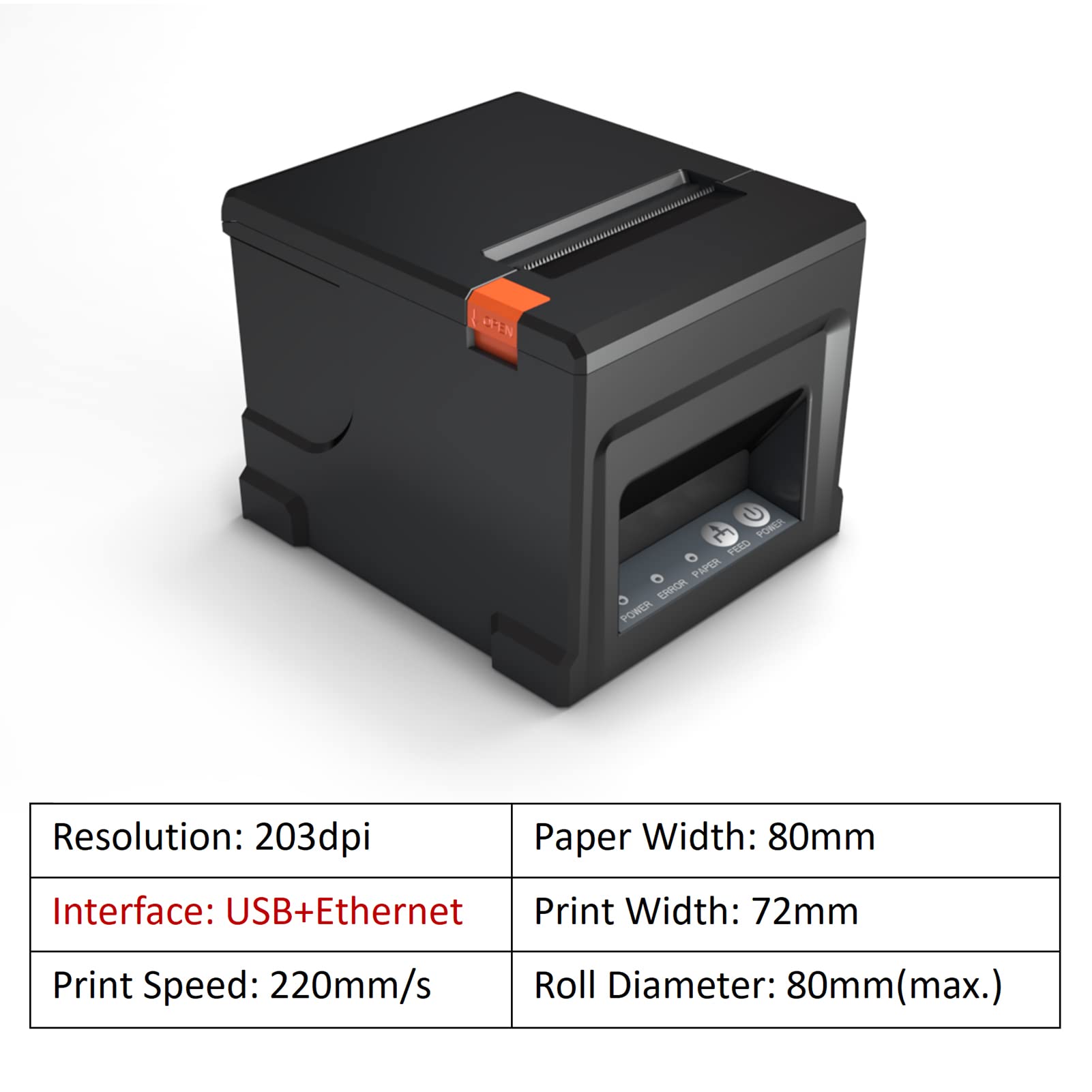 80mm USB + LAN Stampante per scontrini Stampante POS con taglierina automatica Desktop Stampa termica diretta compatibile con supporto ESC/POS per spedizioni Affari Ristorante Cucina Supermer