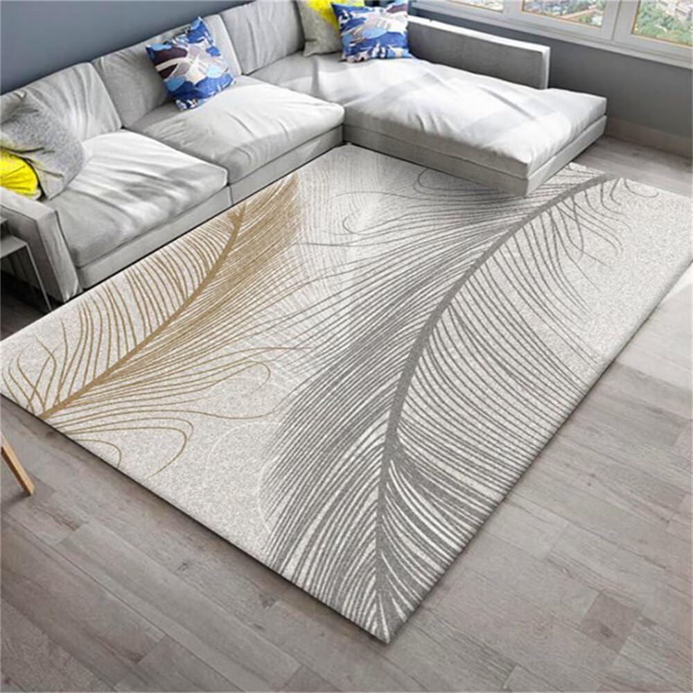 Tapis pour chien grande taille doux motif plume grise pour protéger le sol du salon
