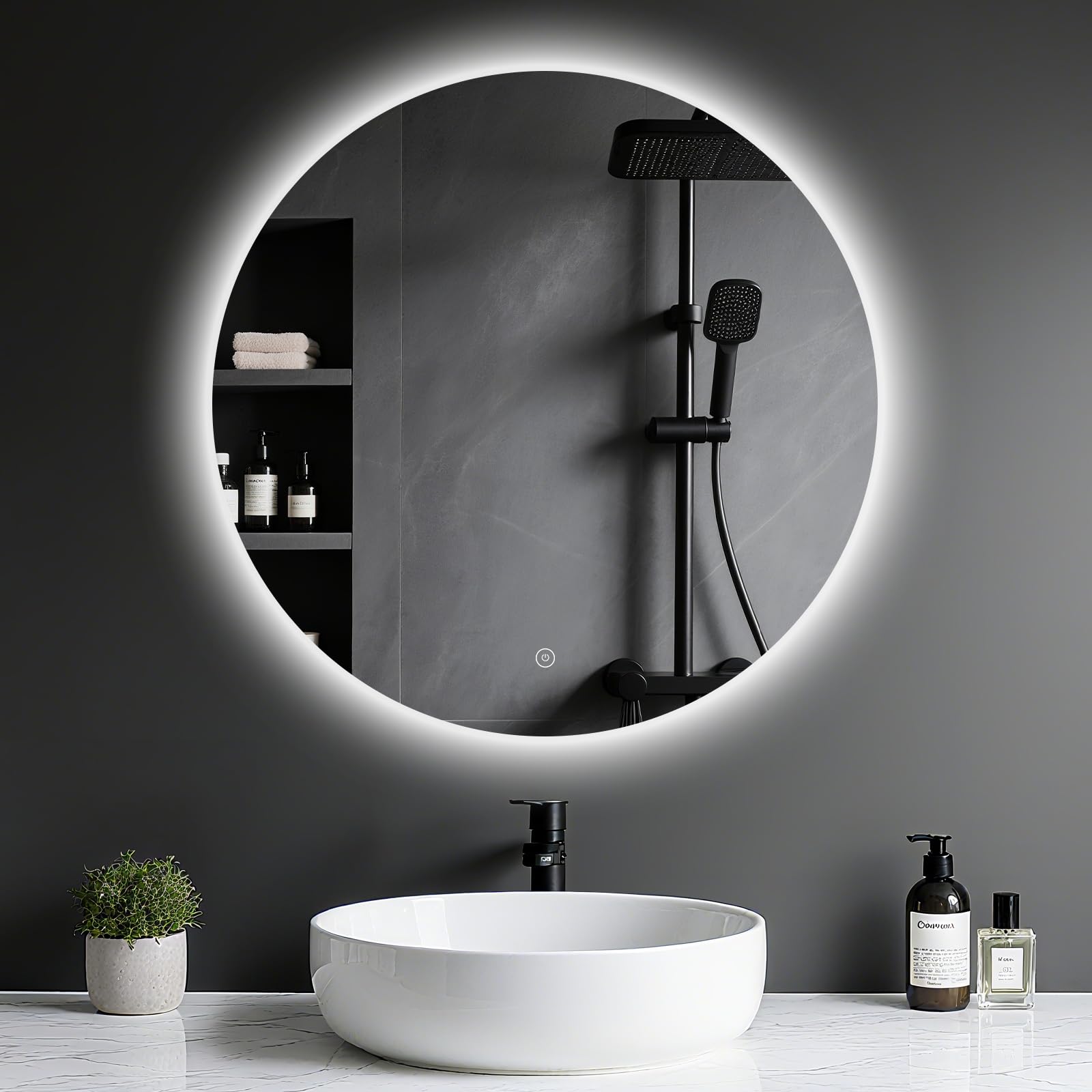 Archaluxe Badspiegel mit Beleuchtung Badezimmer Spiegel LED mit Touch-Schalter,Dimmbar,3 Lichtfarben Badezimmerspiegel Wandspiegel Spiegel Rund
