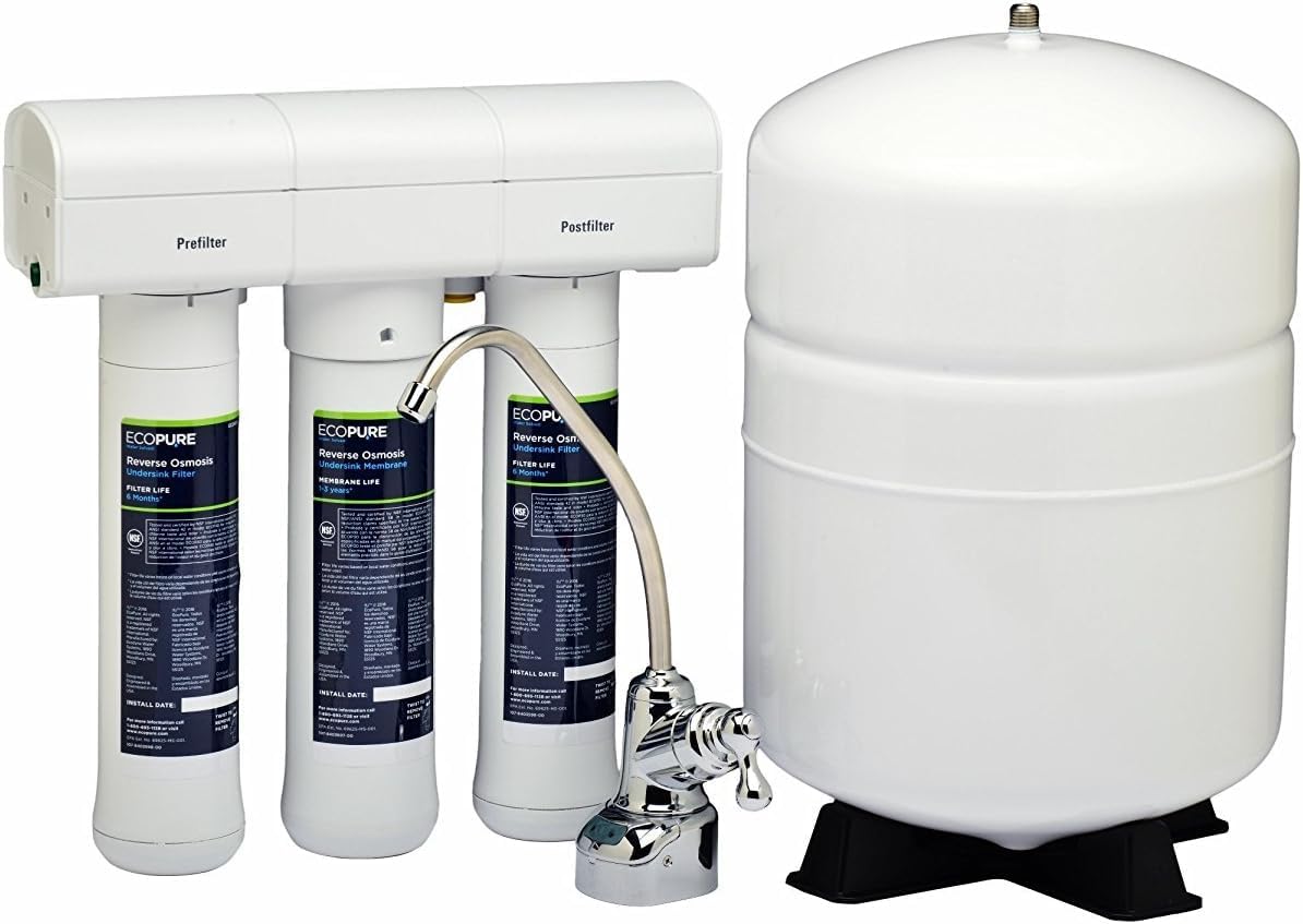EcoPure ECOP30 Reverse Osmosis System, Water Filter for Ultra-Safe Filtration and Simple to Install, White