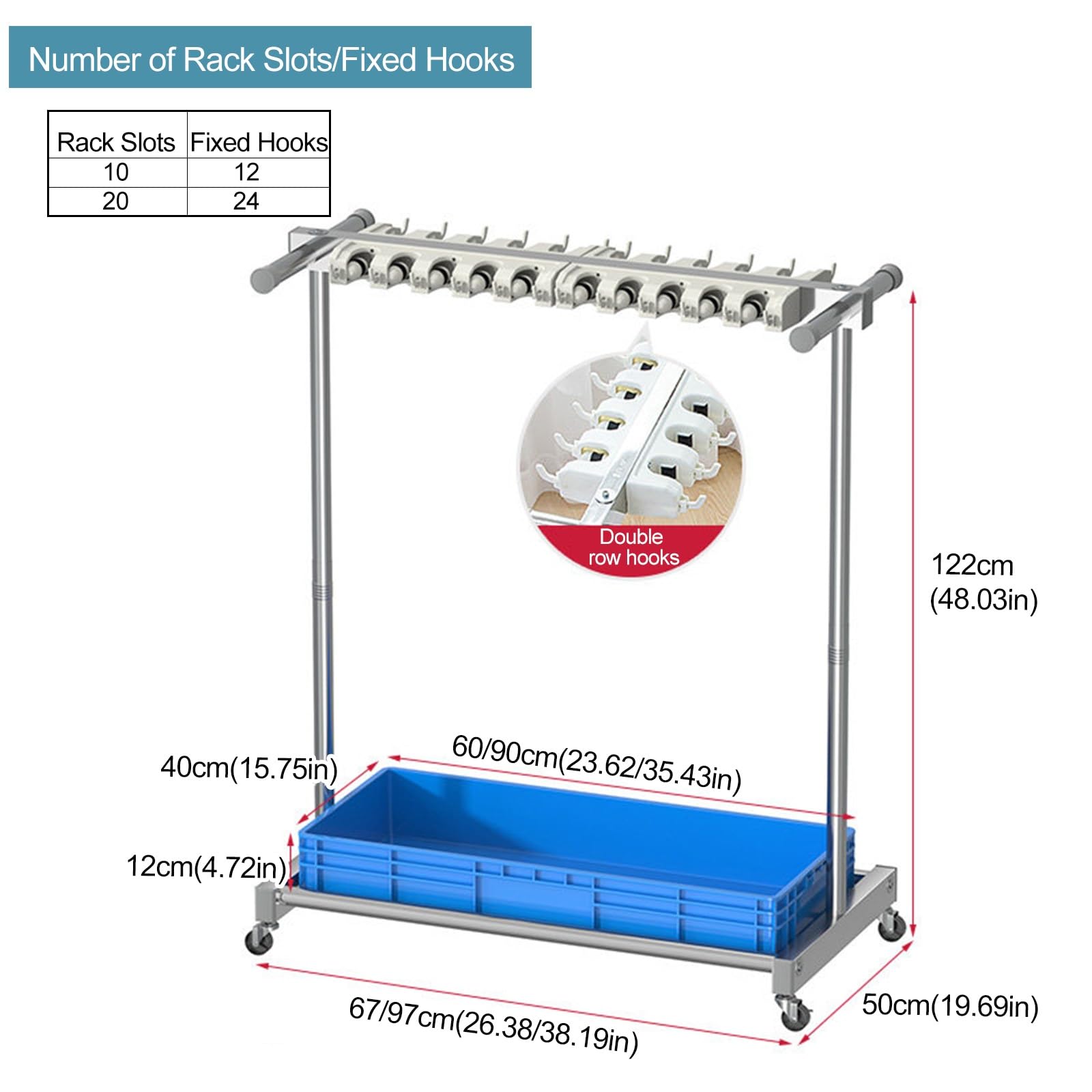 SARKEY Móvil Soporte Escobas Mop Broom Holder,Fregona Estante De Drenaje | Carro De Limpieza Móvil Colgador Escobas Y Fregonas,para Restaurante,Cocina,Baño(97x50x122cm(38x20x48in))