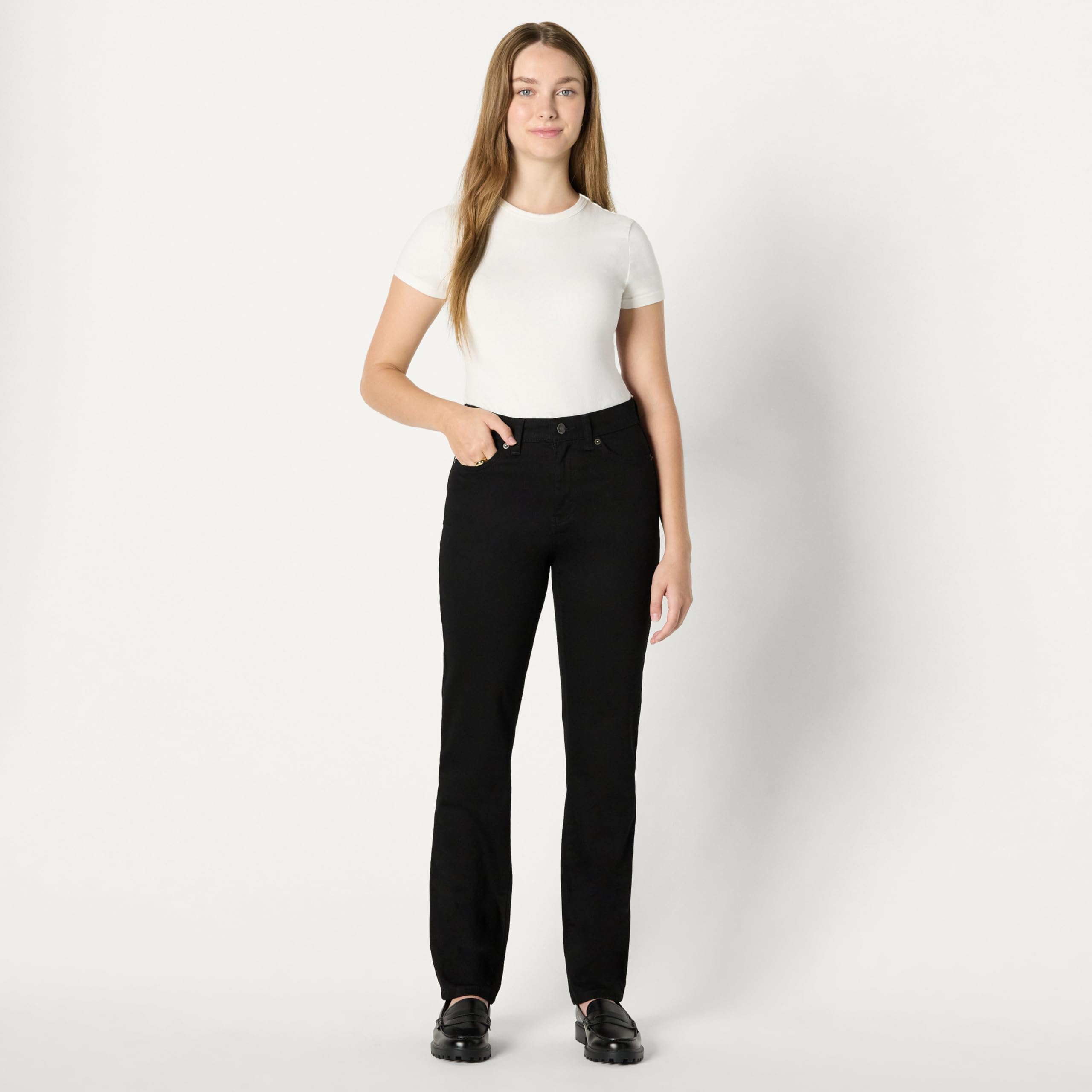 Amazon Essentials Jean à Jambes Droites et Taille Haute Femme
