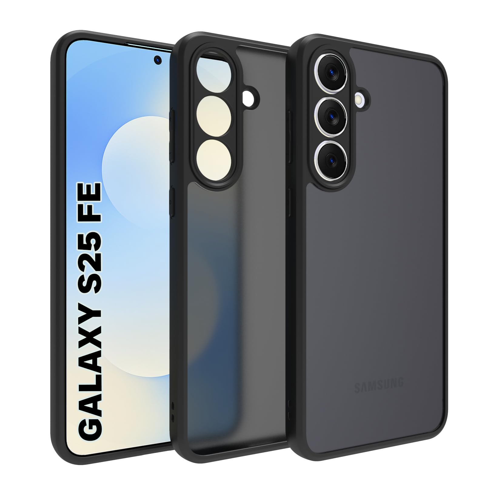 - RIGGEAR Shockproof Sleek Hybrid Armor Back Cover Case for Samsung Galaxy S25 FE 5G (Smoke Black Matte PC + Black TPU Bumper)