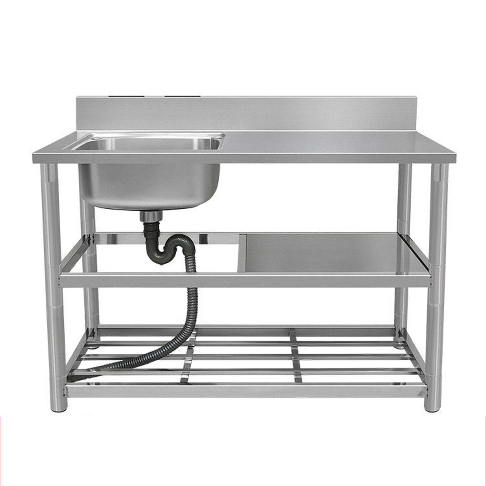 WDSOPK Standing Single Bowl Outdoor Sink with Strainer and Faucet Standing Utility Sink for Garage Laundry Room Outdoor Restaurant Commercial Grade Stainless Steel Sink (A 120 * 50 * 80 cm)